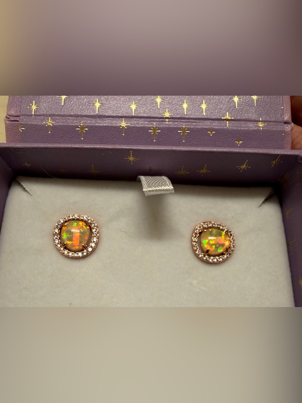 Melinda Maria Rose Gold Tone Opal Halo Stud Earrings